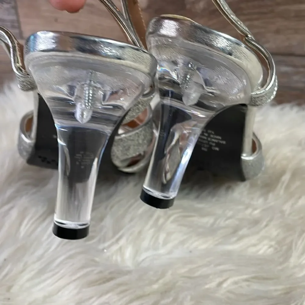 Mootsie Tootsies Ladies Strappy Silver Glittery Clear Heels, Size 6, Mo Jericho